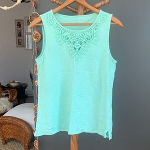 Talbots Women's Light Green Sleeveless Top with Lace Detail